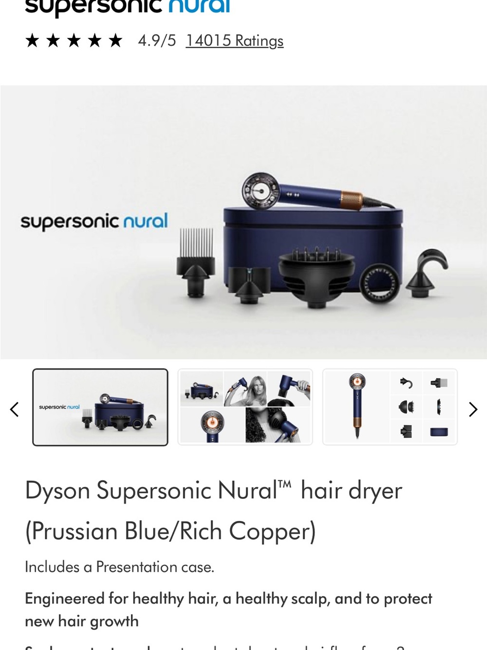 Dyson Supersonic Nural Hair Dryer - Prussian Blue with Rich Copper Trim